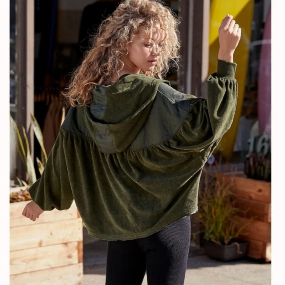 Free People Movement Let It Go Sweat Jacket Army Green Quarter Zip Hoodie Small